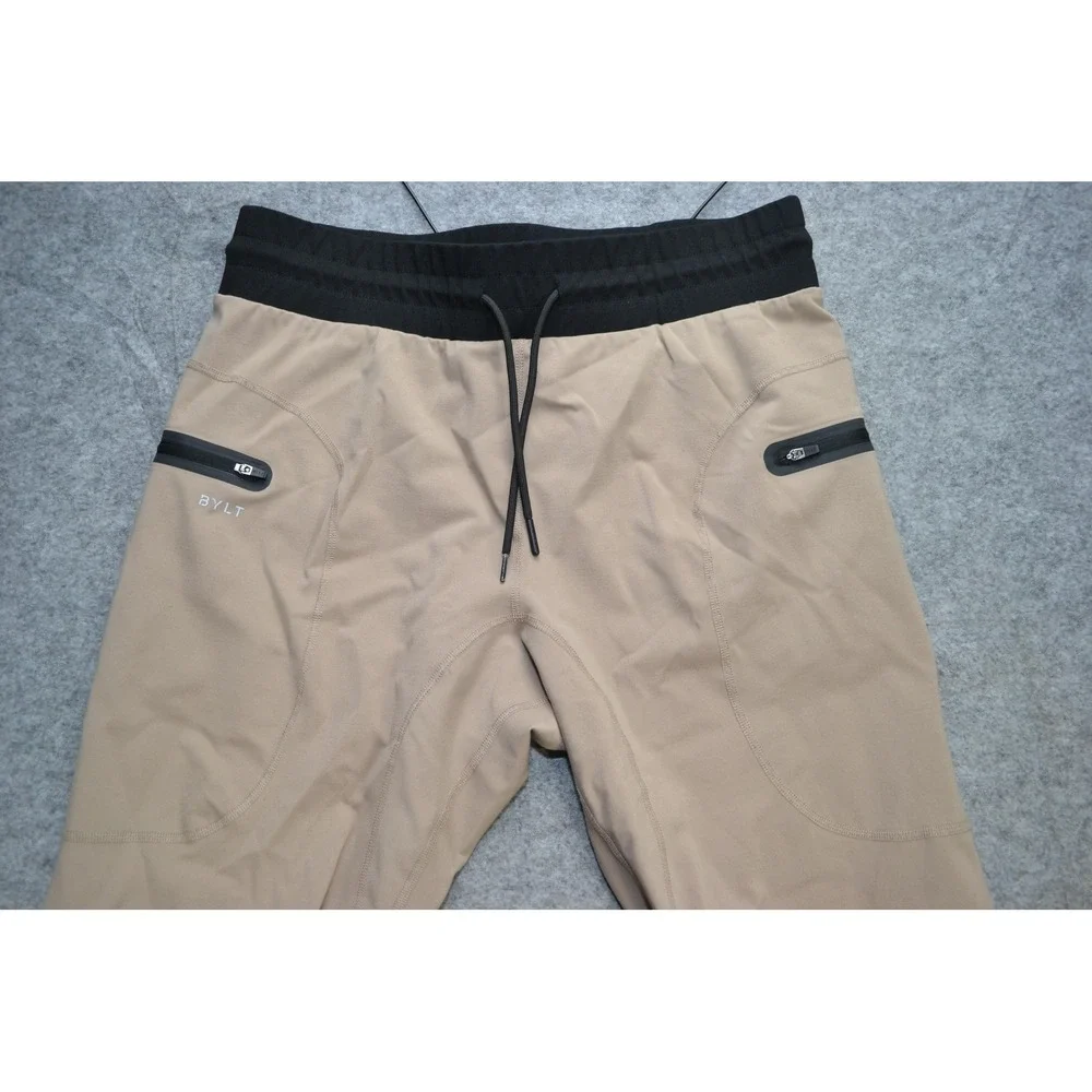 BYLT Premium Jogger Pants Mens XL Khaki Tan Zip Pocket‎ Drawstring Tapered Cuff
